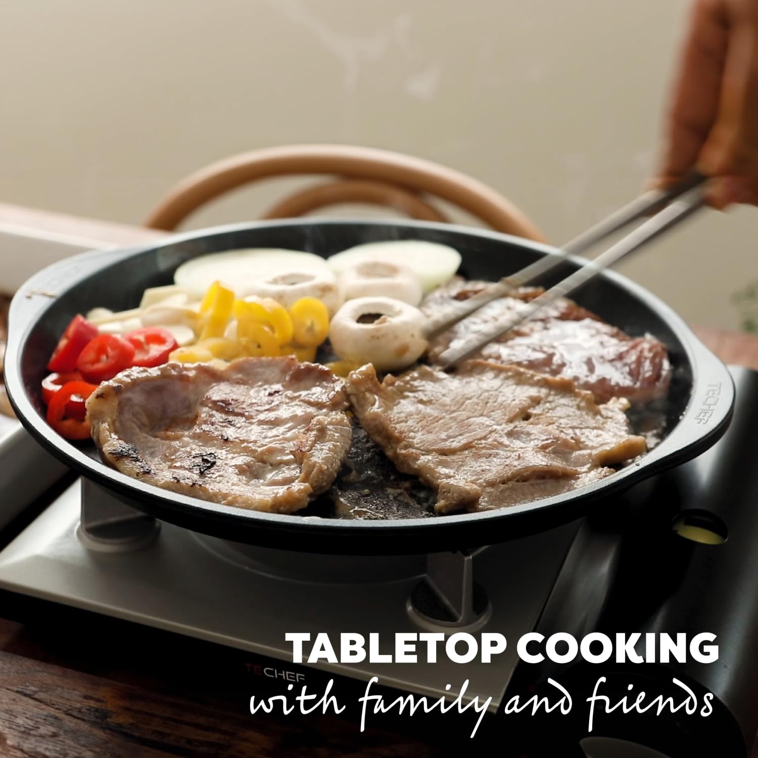 TECHEF Korean BBQ pan easy food release with five-layer nonstick coating.