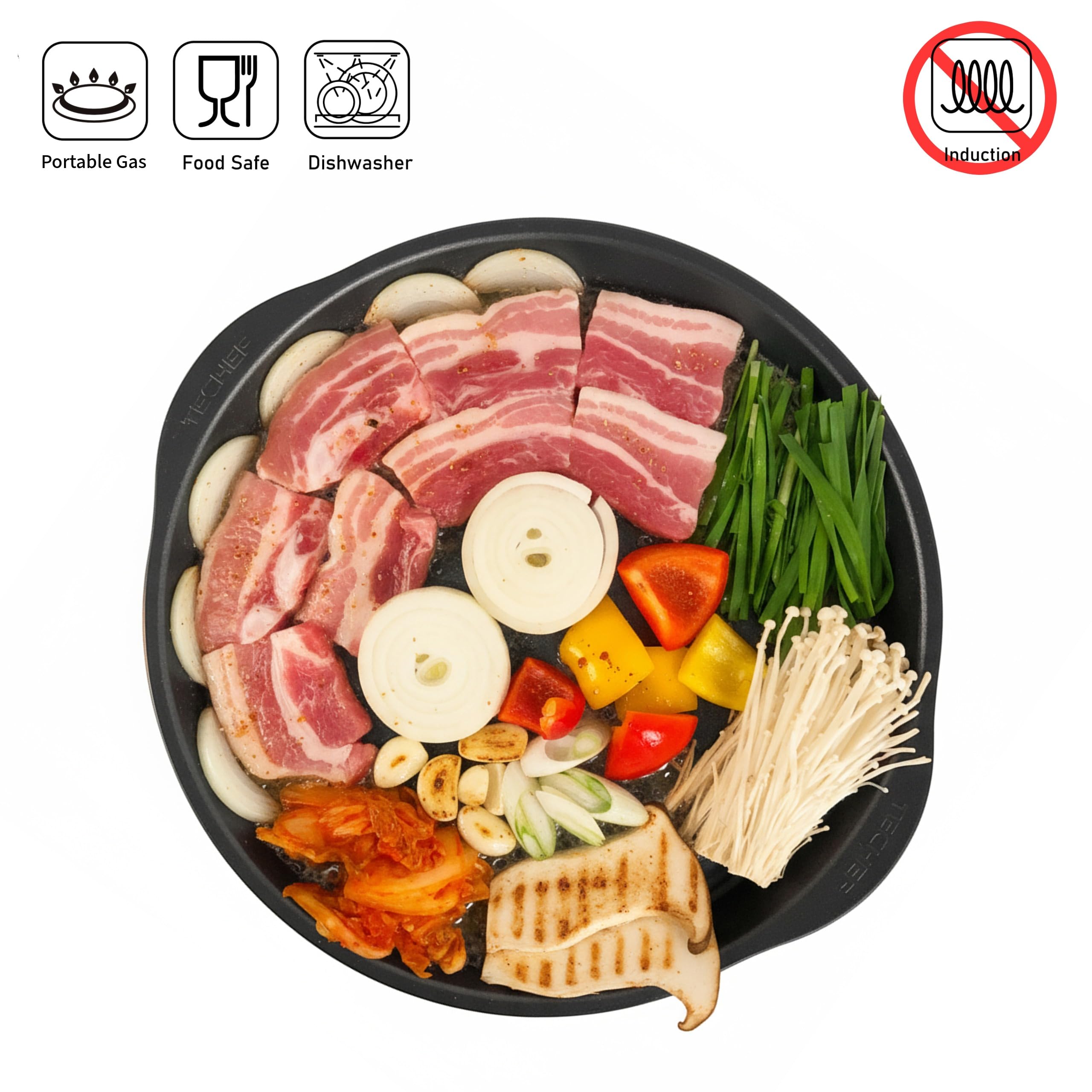 TECHEF KBBQ grill pan tabletop-cooking setup enables social dining experiences.