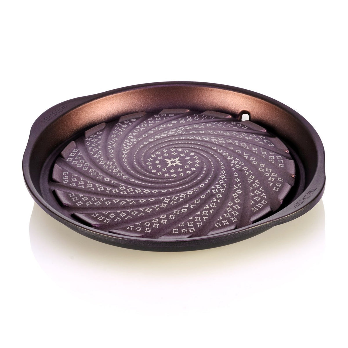 TECHEF KBBQ grill pan top view highlighting sturdy cast aluminum for even heating.