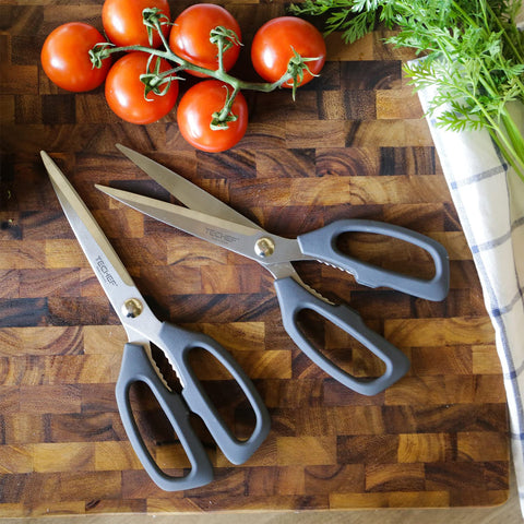 TECHEF Kitchen Shears soft grip handles reduce pressure during slicing.