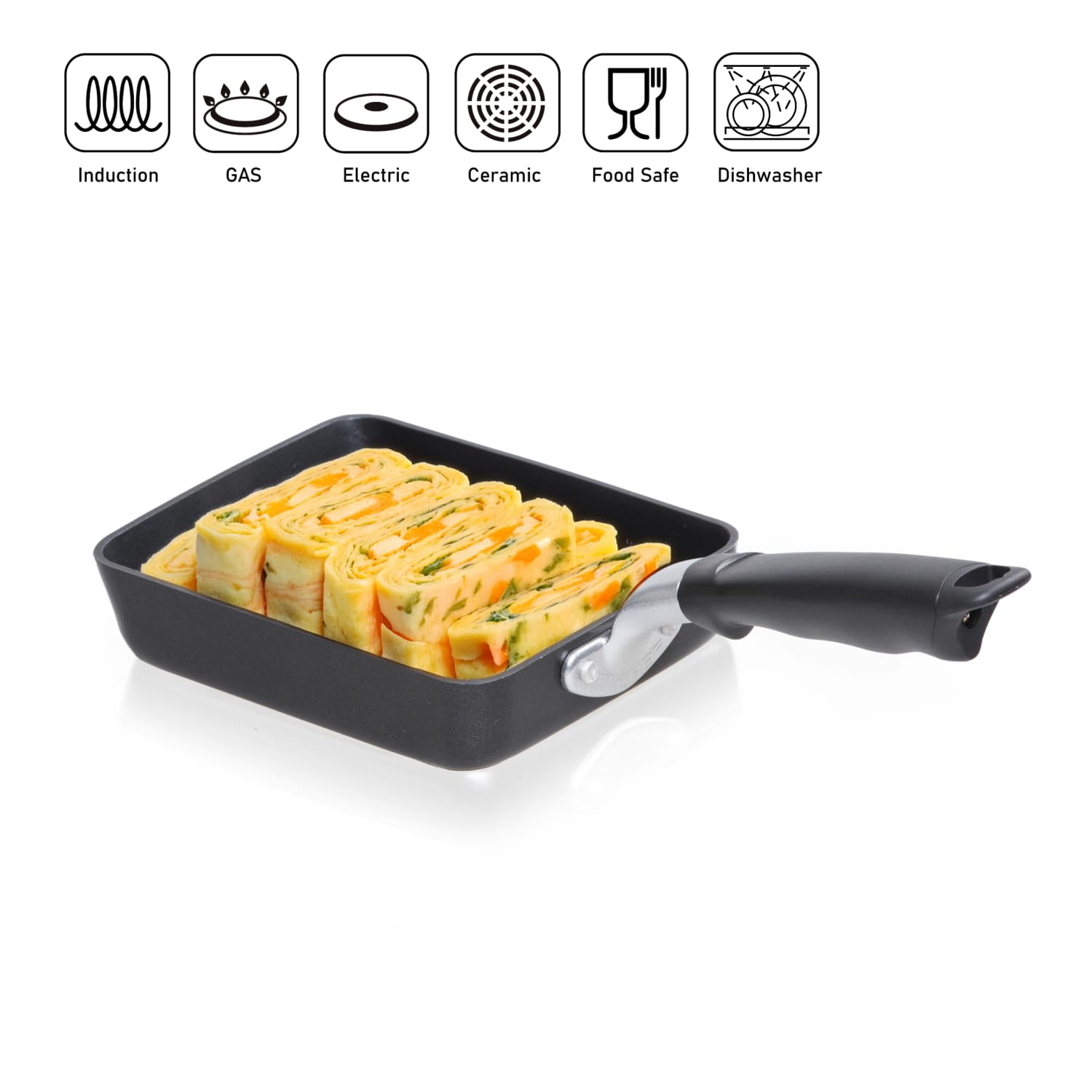 TECHEF Tamagoyaki pan induction-ready base for versatile cooking.