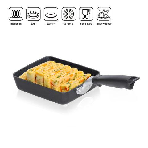 TECHEF Tamagoyaki pan induction-ready base for versatile cooking.