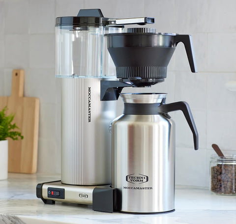 Technivorm Moccamaster CDT Grand 60-ounce thermal carafe close-up, keeps coffee hot for hours