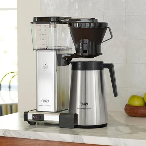 Side profile of Technivorm Moccamaster 79112 KBT highlighting a durable stainless steel body