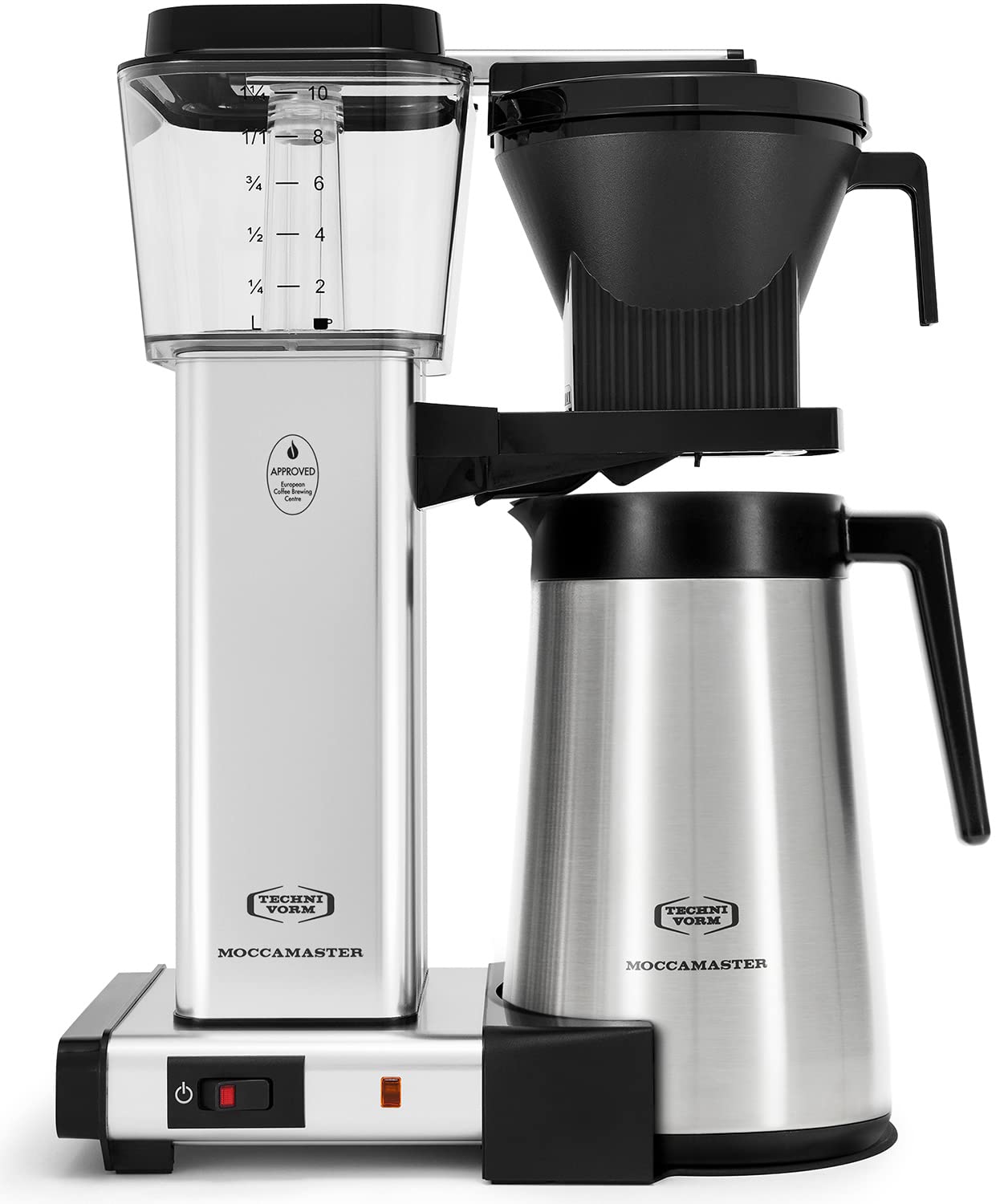 Technivorm Moccamaster KBGT brewer on kitchen counter for consistent temperature extraction.