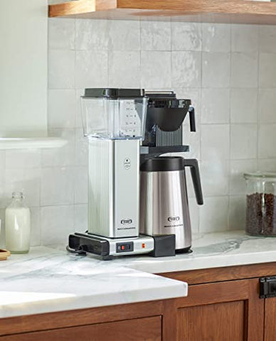 Technivorm Moccamaster stainless steel thermal carafe keeps coffee hot longer.
