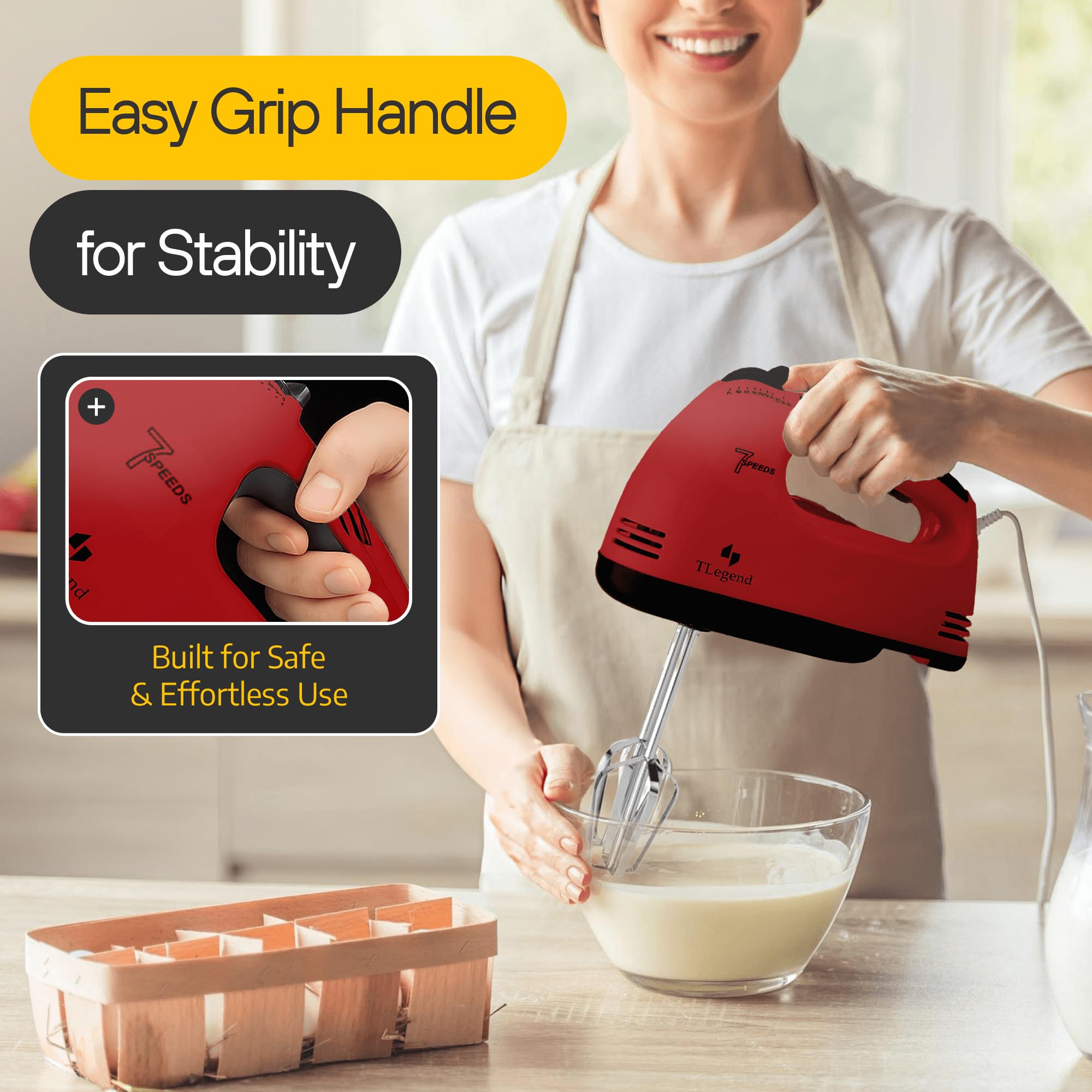 TechnoLegend hand mixer red compact storage for small kitchens