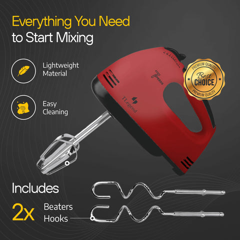 TechnoLegend hand mixer red speed dial close-up for precise control