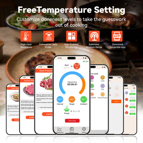 TechRise thermometer with rechargeable battery delivers up to 48 hours of continuous cooking.