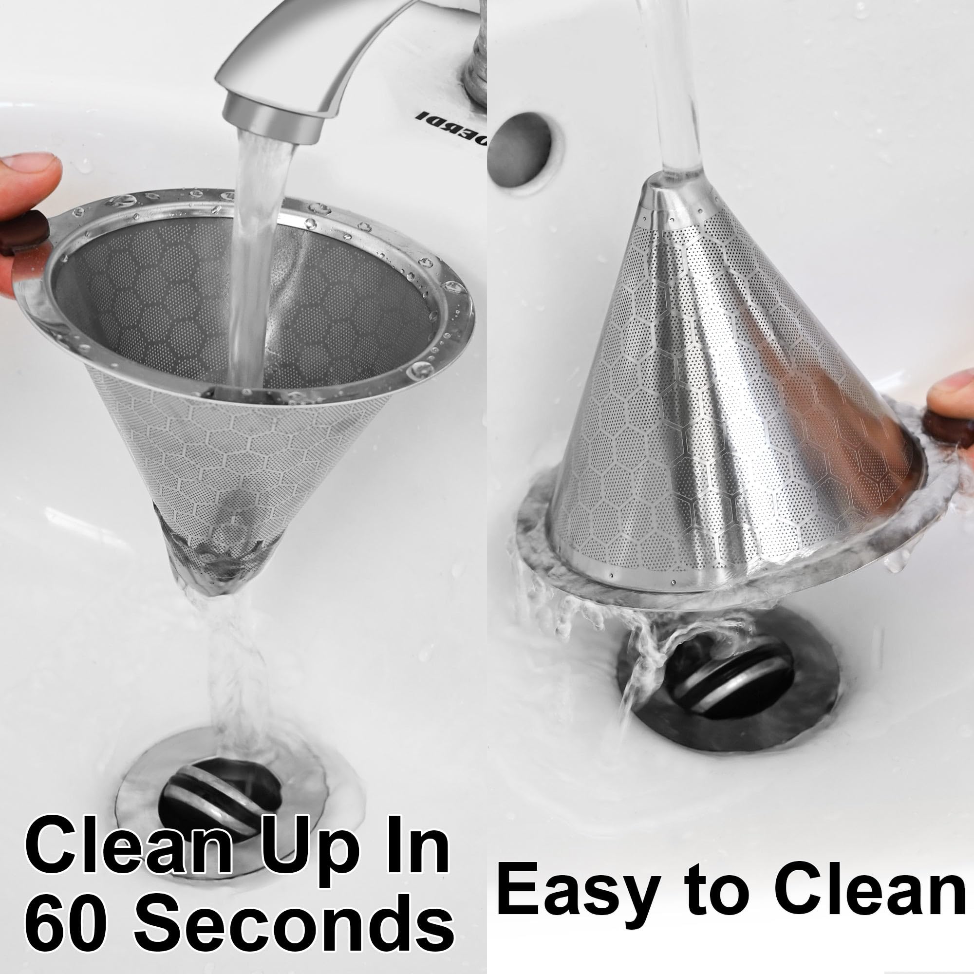TECHSHARE easy-cleanup stainless steel filter after brewing.