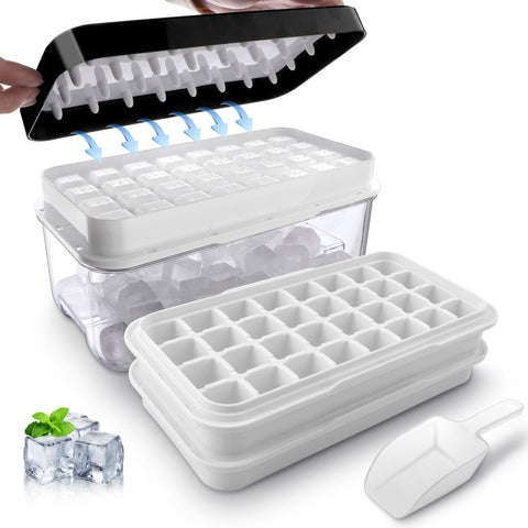 Techshare ice trays with lid and bin assembled for organized freezing.
