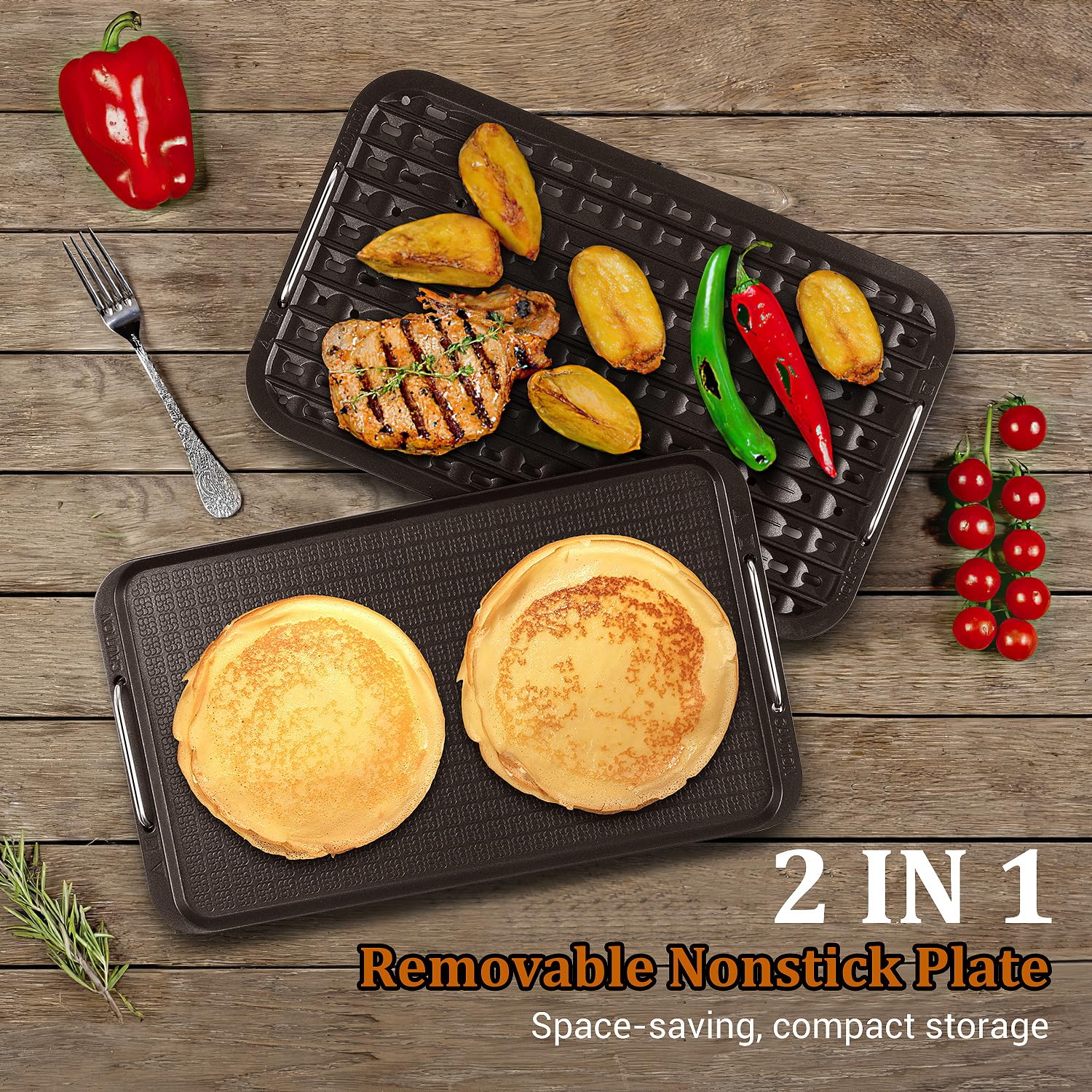 Techwood 1500W indoor grill top view showing compact footprint