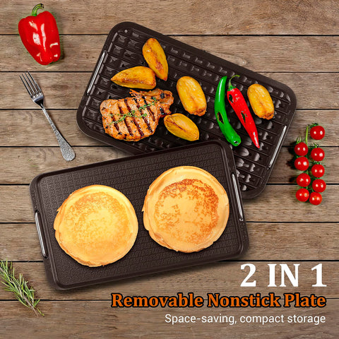 Techwood 1500W indoor grill top view showing compact footprint
