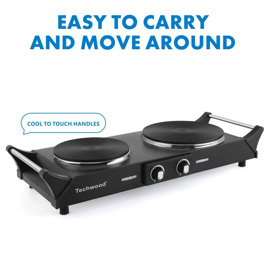 Techwood cooking on hot plate with pan demonstrates versatile cooking for small spaces