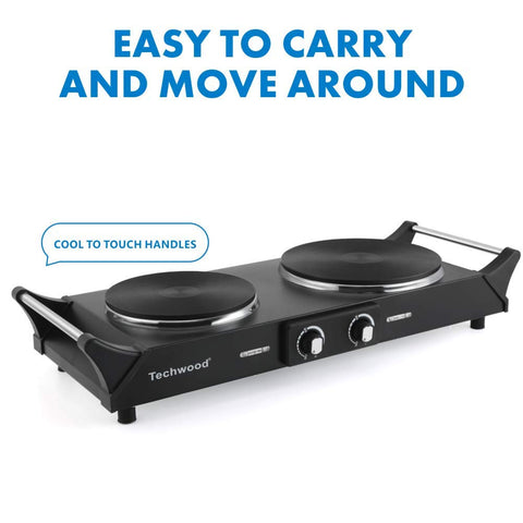 Techwood cooking on hot plate with pan demonstrates versatile cooking for small spaces