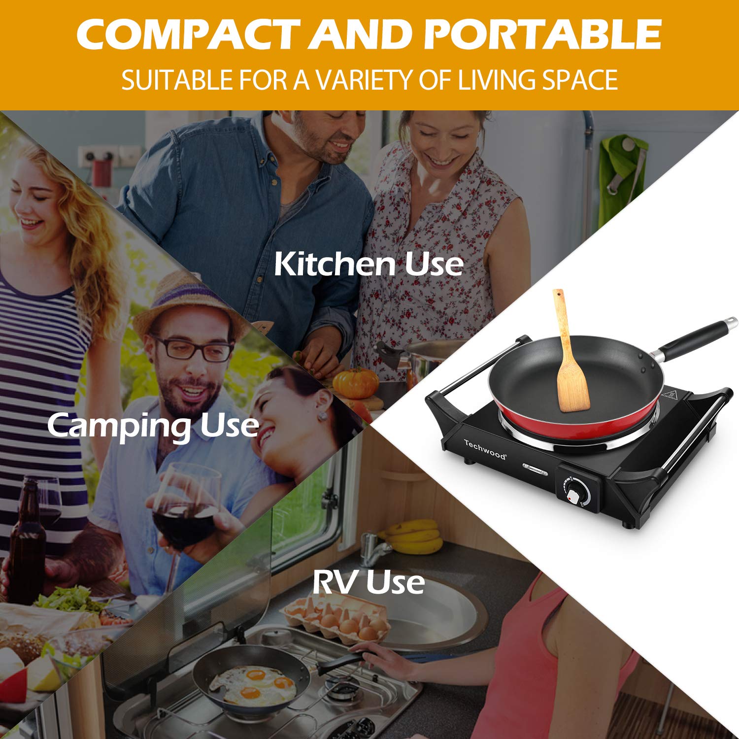 Techwood 1500W power heats fast for sauces, eggs, and simple dinners.