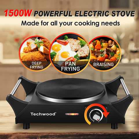 Techwood hot plate controls show adjustable temperature for precise cooking