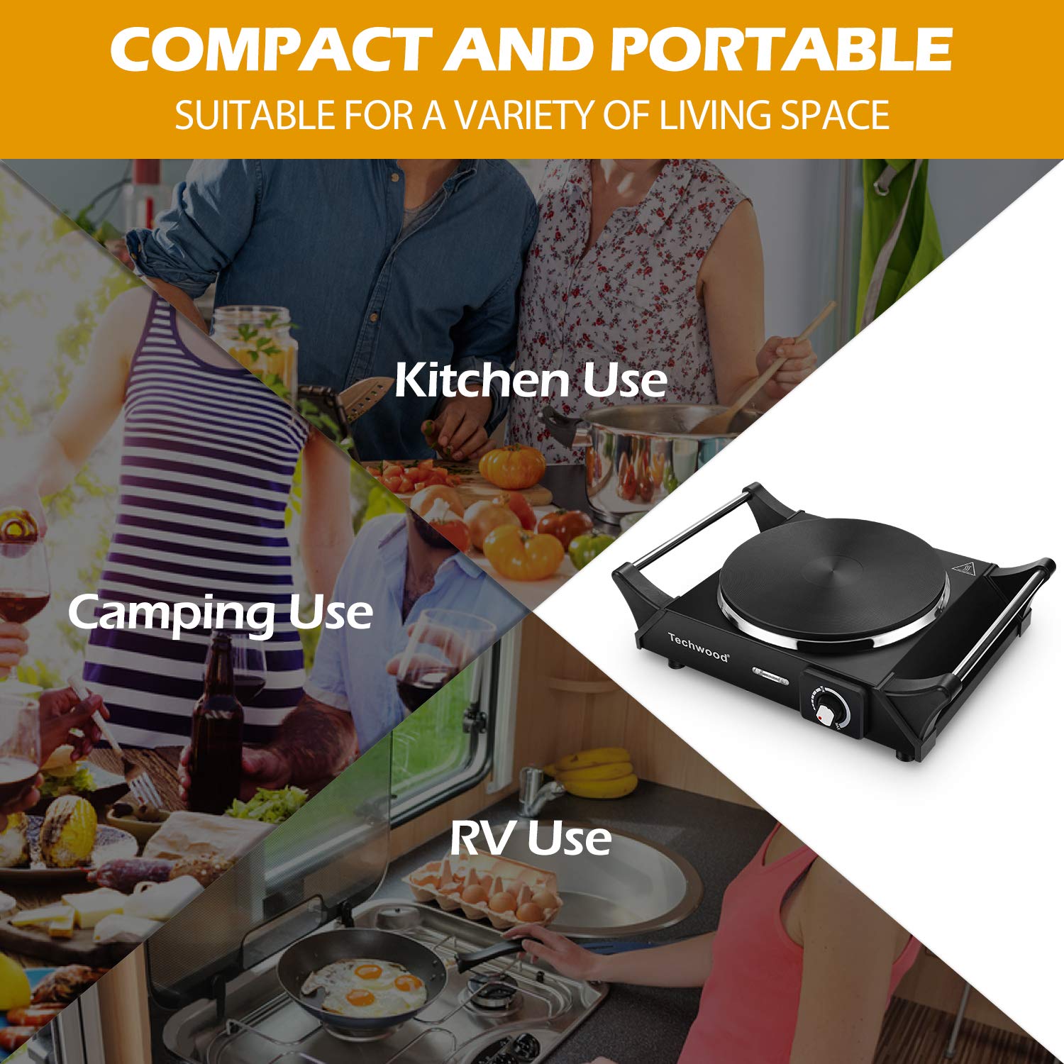 Techwood hot plate metal housing shows durable, modern design