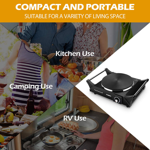 Techwood hot plate metal housing shows durable, modern design