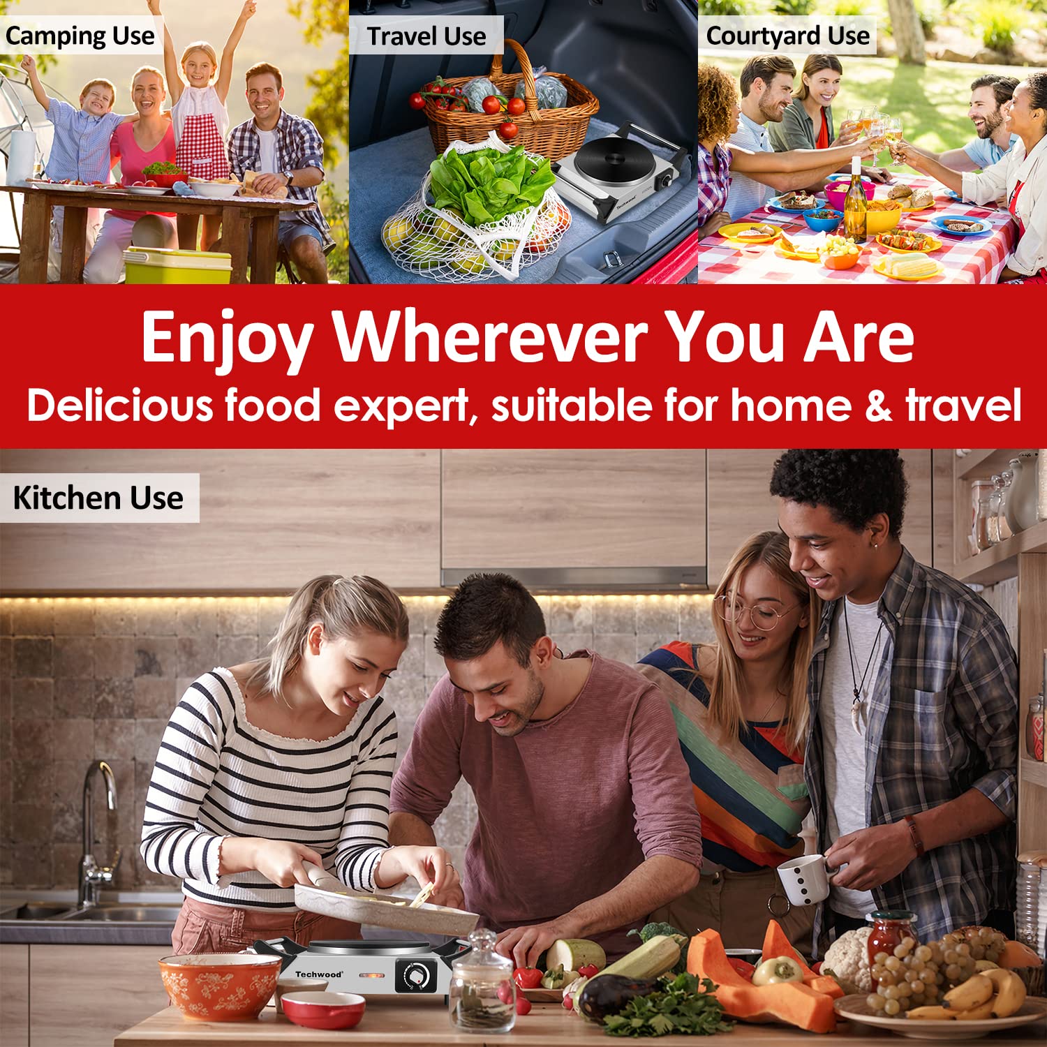 Techwood hot plate temperature control shows adjustable heat for precise cooking.
