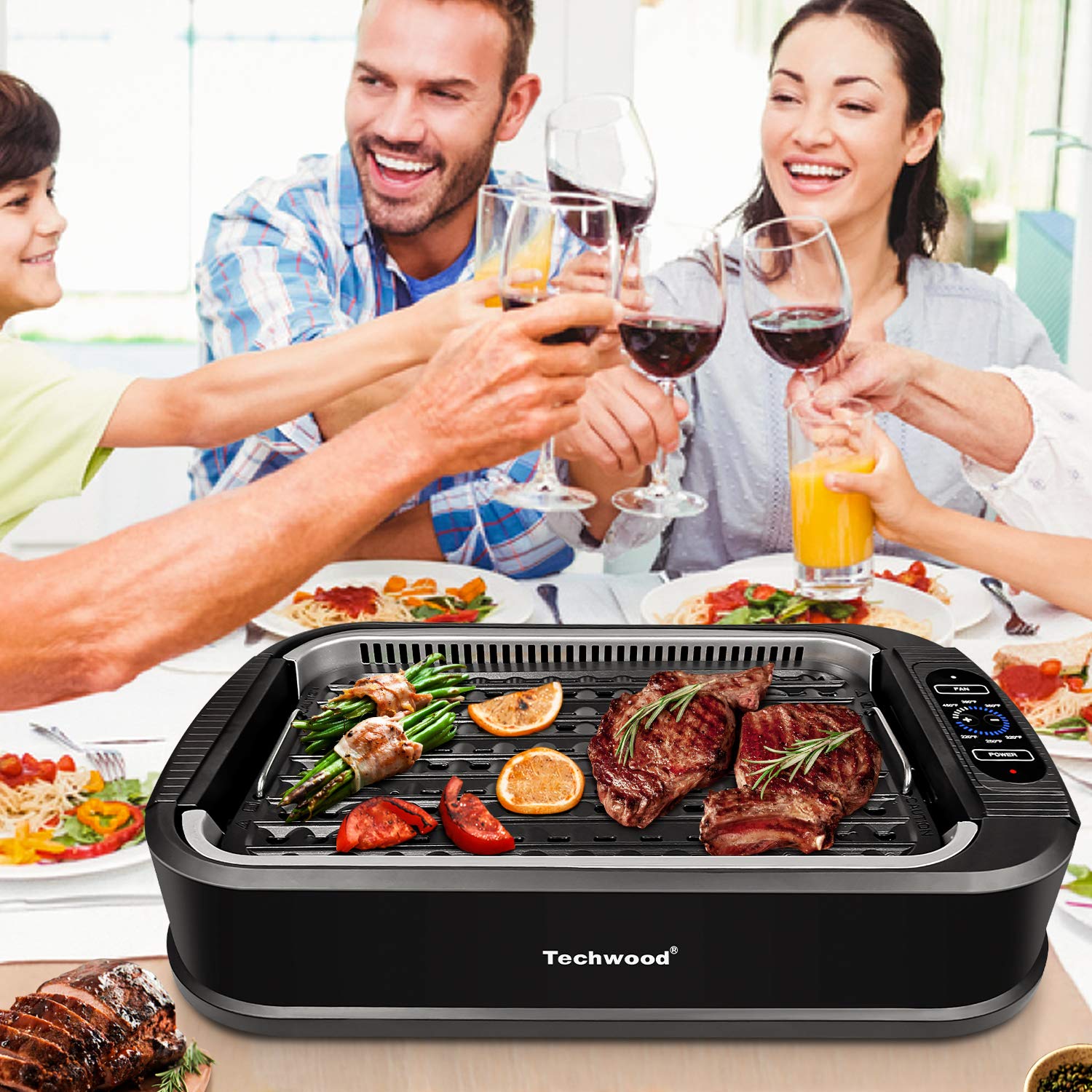 Techwood six-level control enables precise browning and searing.