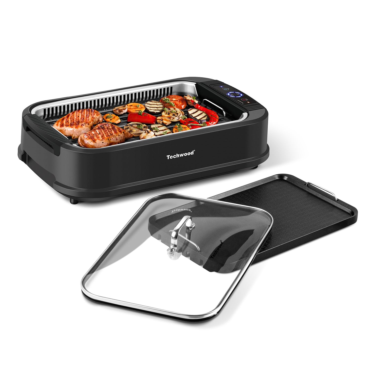 Techwood indoor grill smokeless with glass lid for smoke-free grilling indoors