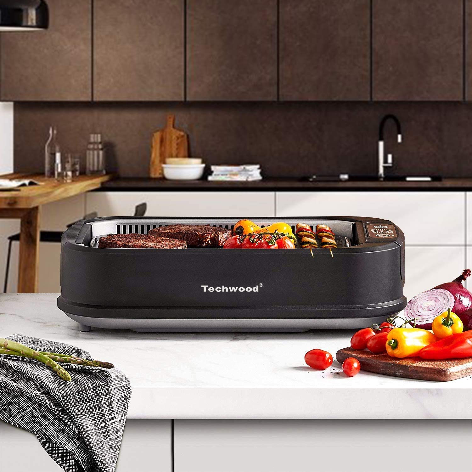 Techwood large grilling surface fits family portions and gatherings