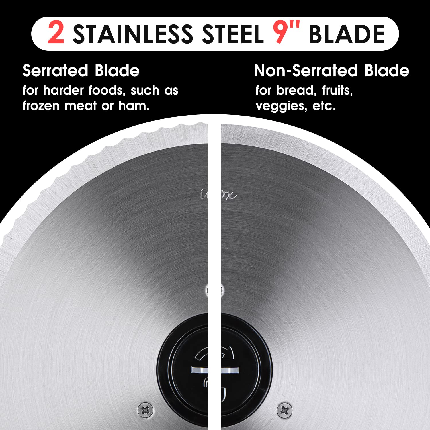 Techwood Meat Slicer 9-inch stainless blade for smooth cuts.