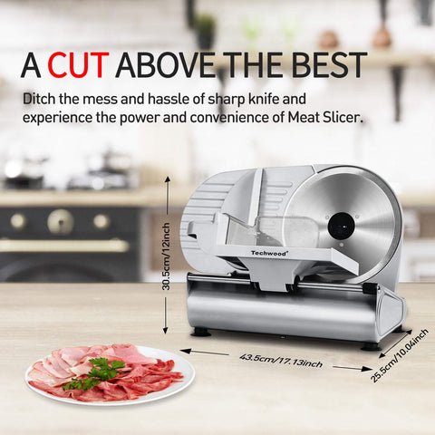 Techwood Meat Slicer thickness adjustment for precise deli-style slices.