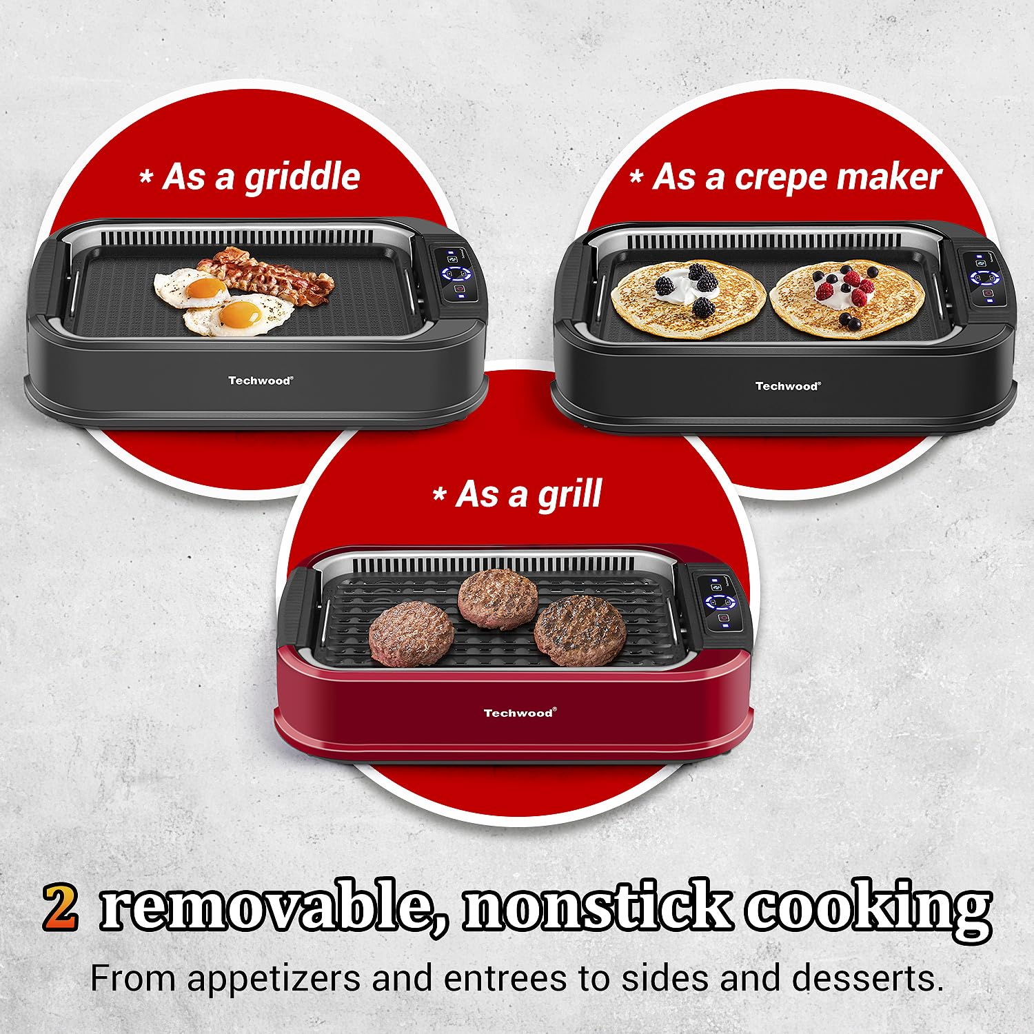 Techwood nonstick cooking surface enabling easy release and even cooking