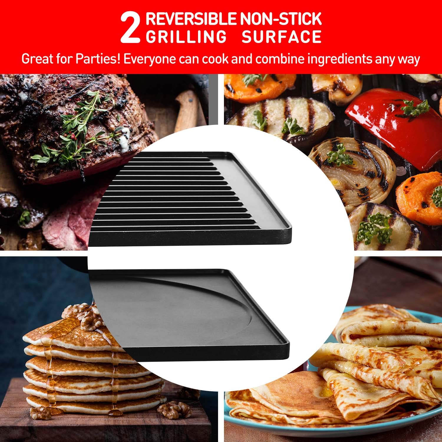 Techwood Raclette Grill large cooking area fits gatherings and family meals.