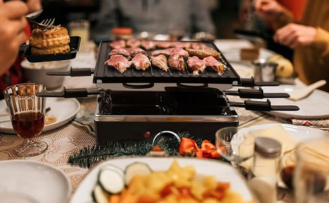 Techwood raclette grill non-stick top and pans for easy cleanup