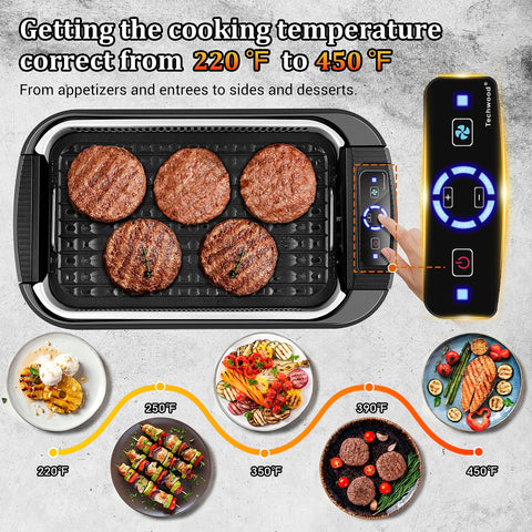 Techwood smokeless grill with turbo extractor reduces smoke during meals