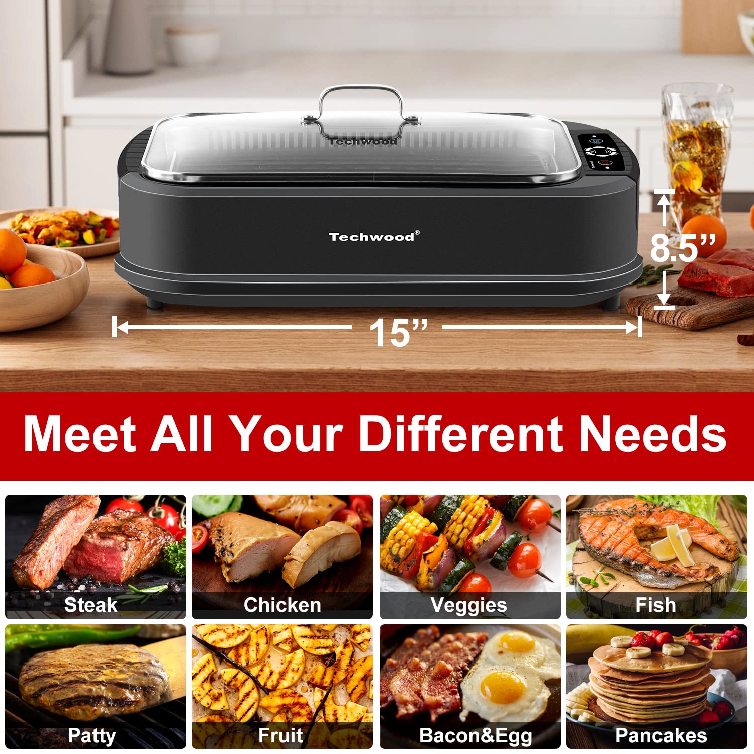 Techwood turbo smoke extractor reduces smoke for year-round indoor grilling