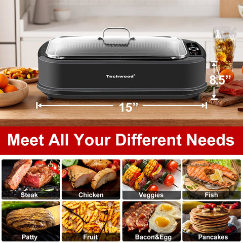 Techwood turbo smoke extractor reduces smoke for year-round indoor grilling