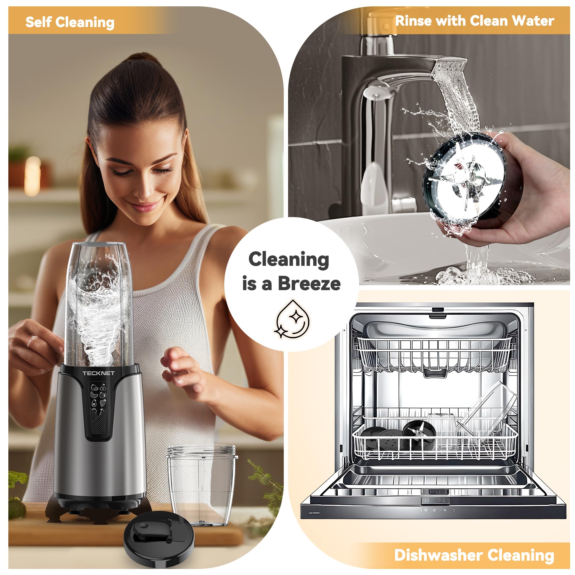 TECKNET easy cleaning with dishwasher-safe cups and self-clean mode