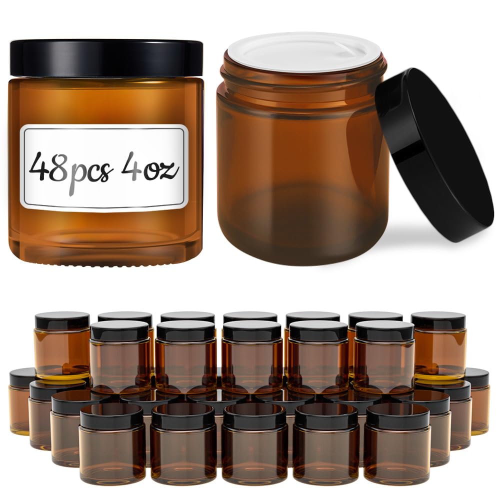 Tecohouse amber glass jar 4oz with lids for creams and samples, airtight protection.