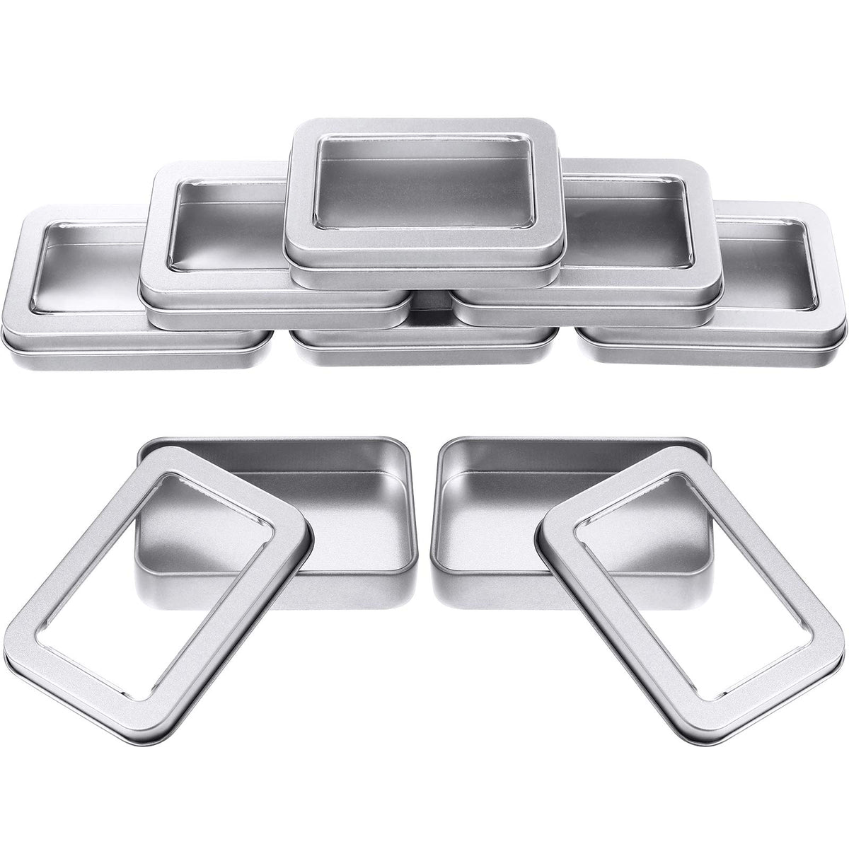 TecUnite clear-top tin box in silver showing contents for easy identification