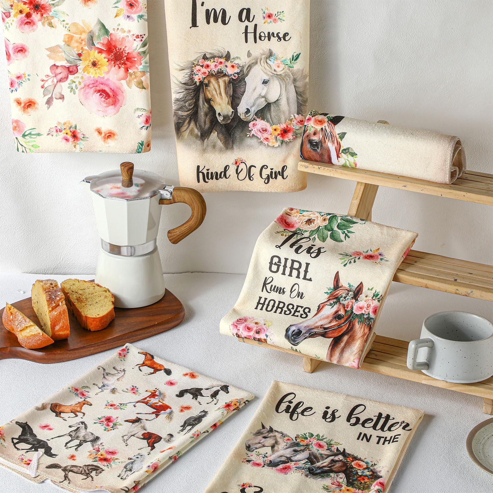 TecUnite horse towels feature bright horse graphics for cheerful kitchen décor.