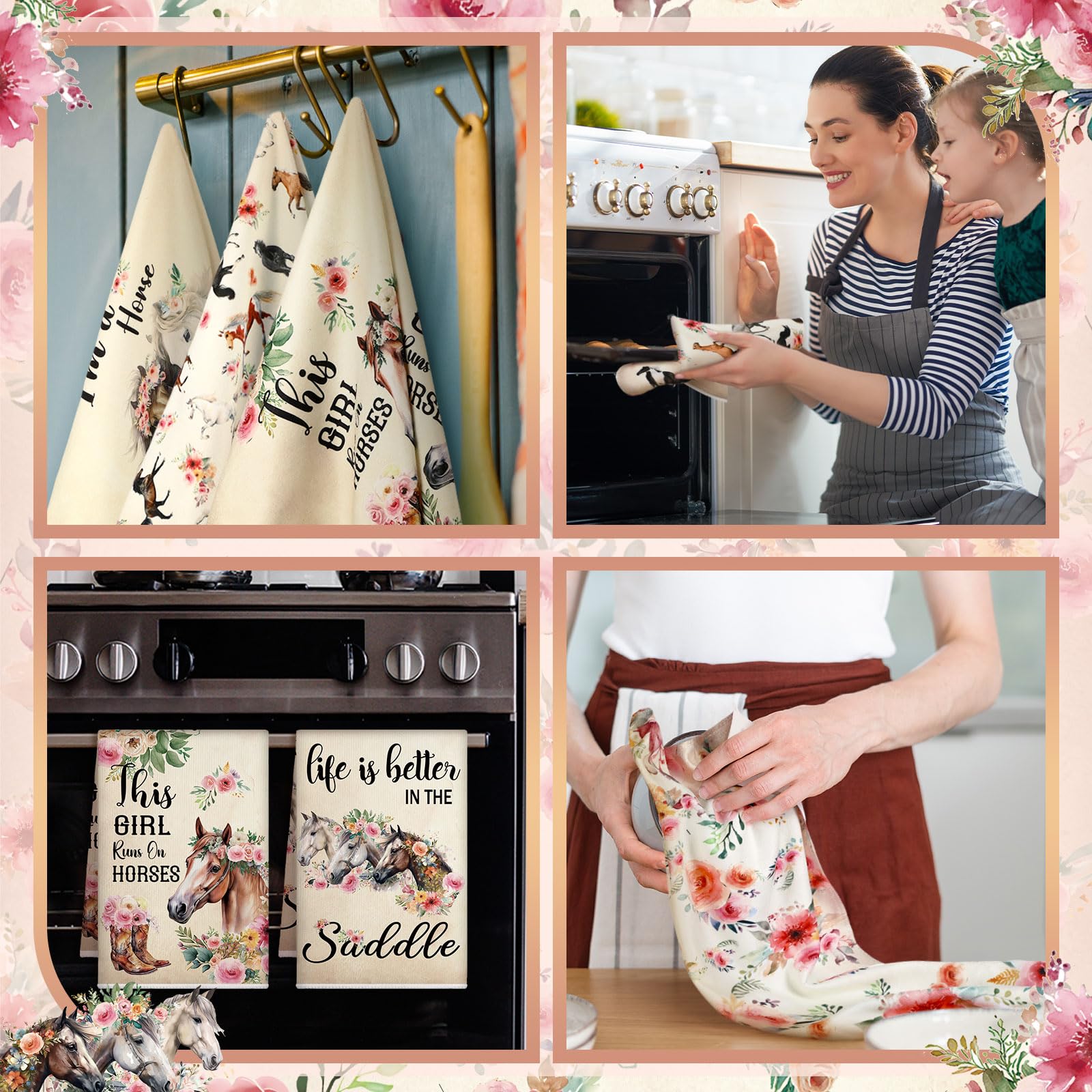 TecUnite horse dish towels measure 24 x 16 inches for versatile kitchen use.