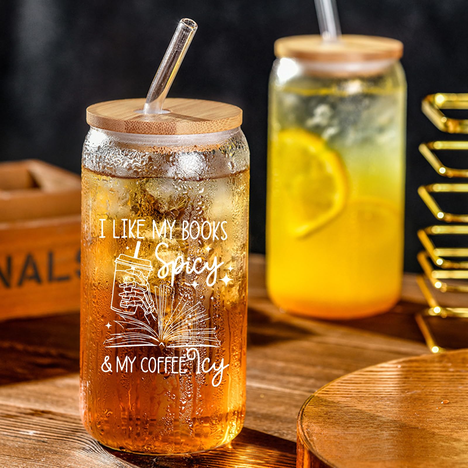 Teeglow 16 oz glass tumbler with lid and straw for coffee lovers.