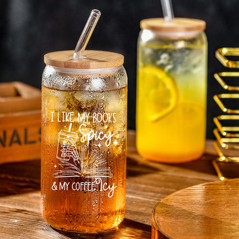 Teeglow 16 oz glass tumbler with lid and straw for coffee lovers.