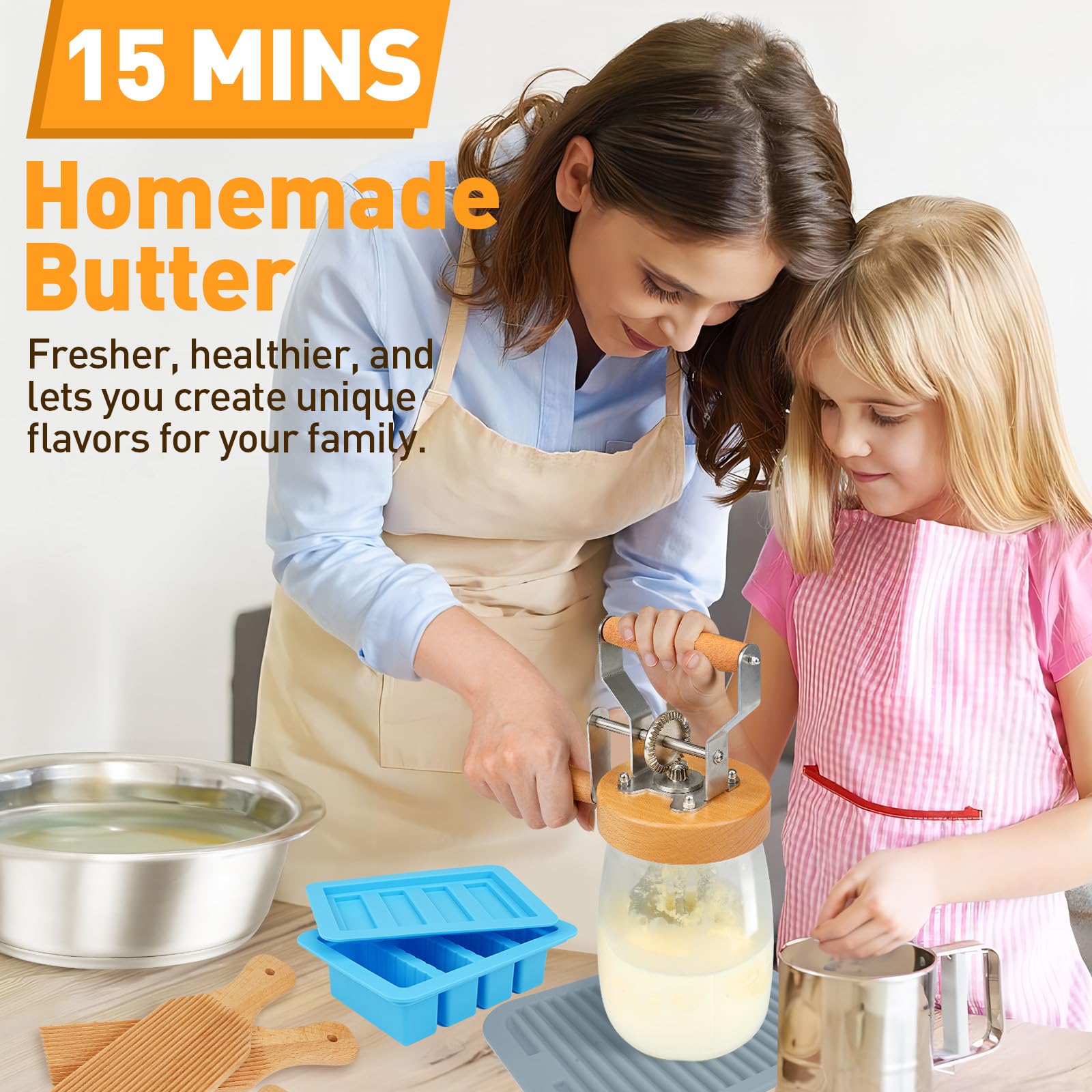 Teemars Butter Churner hand crank in use for quick churning