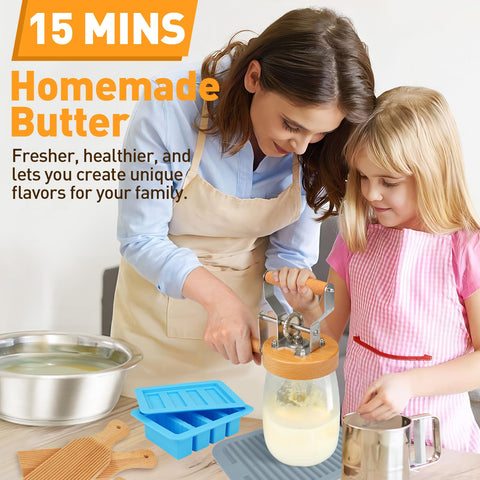 Teemars Butter Churner hand crank in use for quick churning