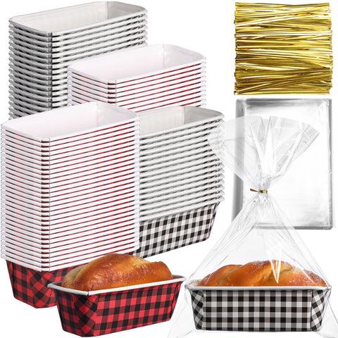 TeenYYou Christmas paper loaf pan set in plaid style for easy baking and gifting