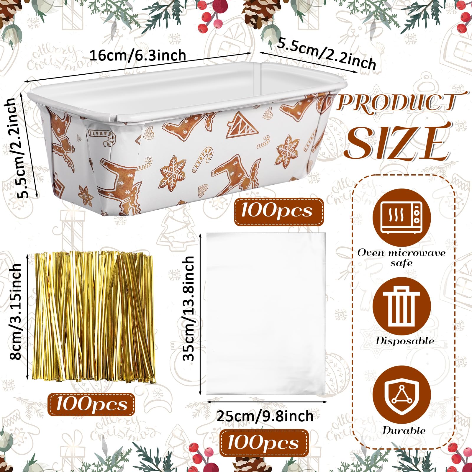 Teenyyou Christmas paper loaf pan side view shows compact 6-3x2-2in size.