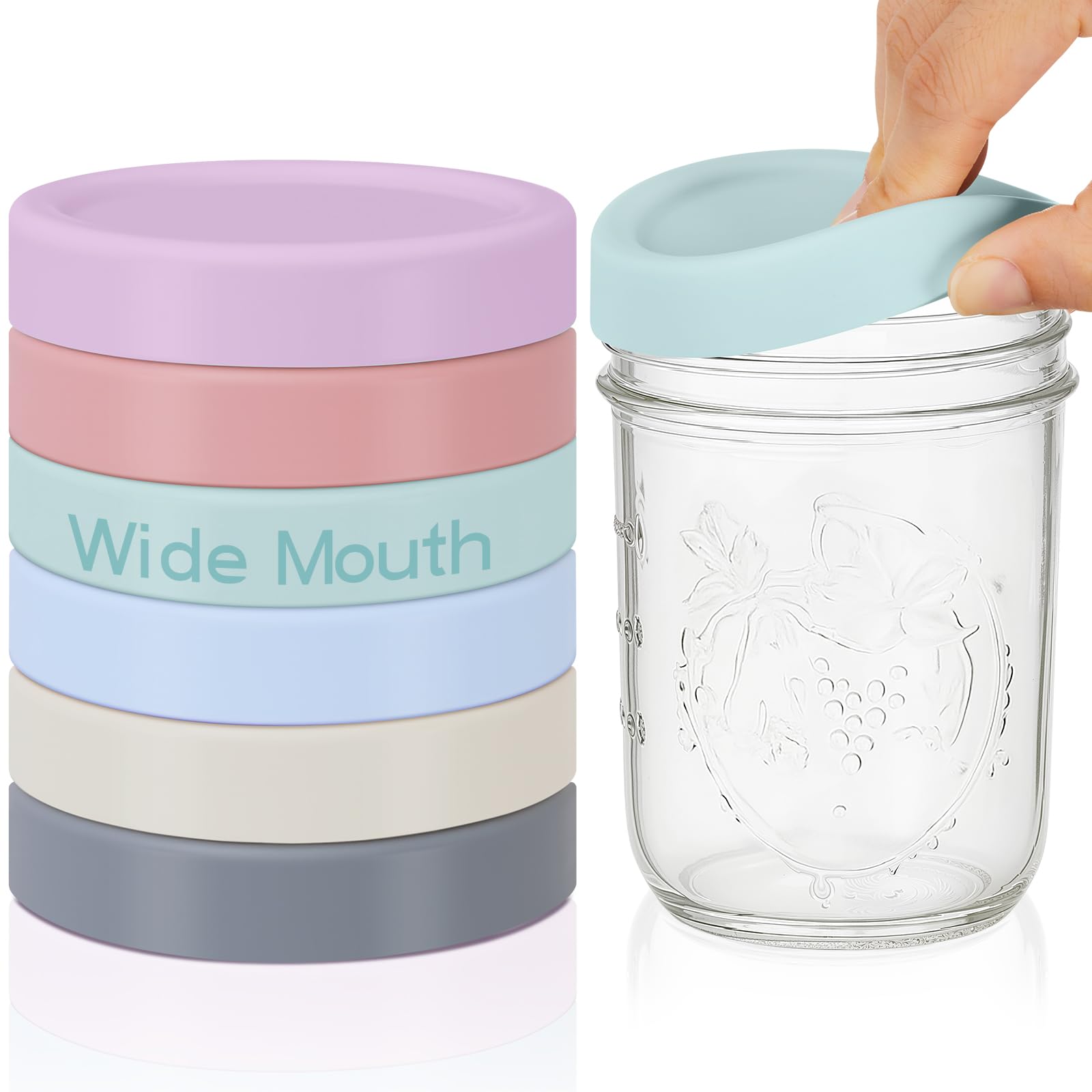 Teenyyou Morandi silicone wide-mouth lids for 86 mm jars, colorful and reusable.