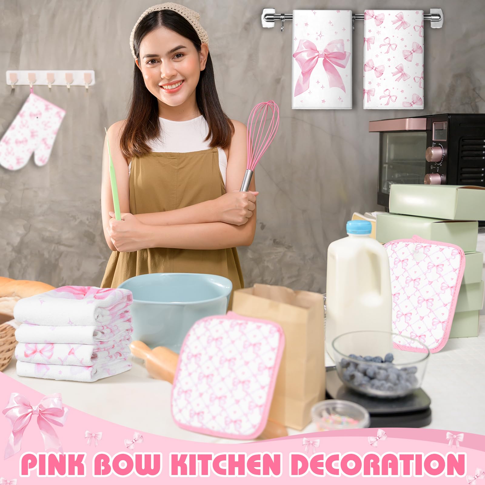 Teenyyou pink bows gift-ready set for housewarming or kitchen upgrade