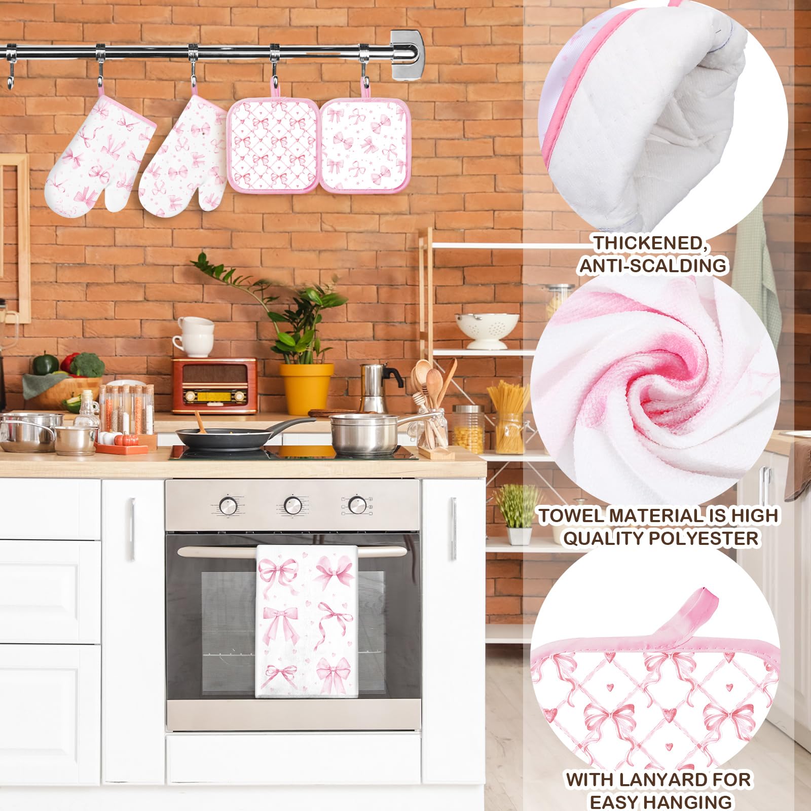 Teenyyou pink bows pot holders compact heat shields for pots and pans
