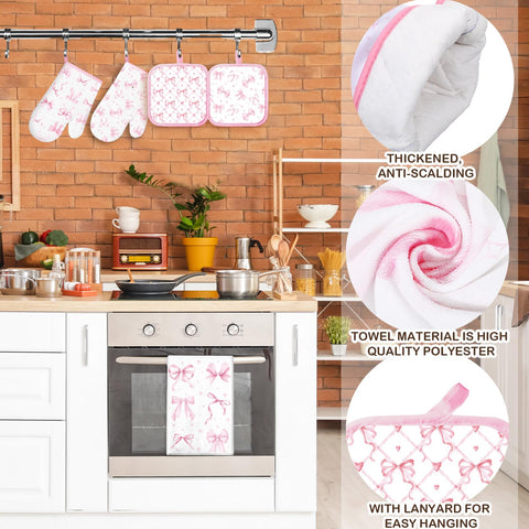Teenyyou pink bows pot holders compact heat shields for pots and pans